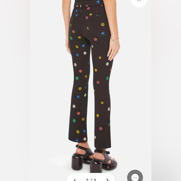 MOTHER Black Cropped Jeans with Colorful Floral Pattern - Picture 2 of 7